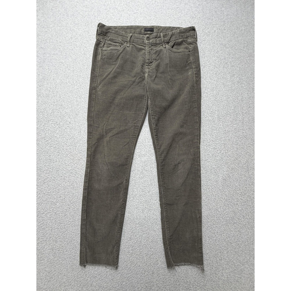 Mother Pants Womens 28 Gray Corduroy Looker Ankle Fray Skinny Stretch Made USA
